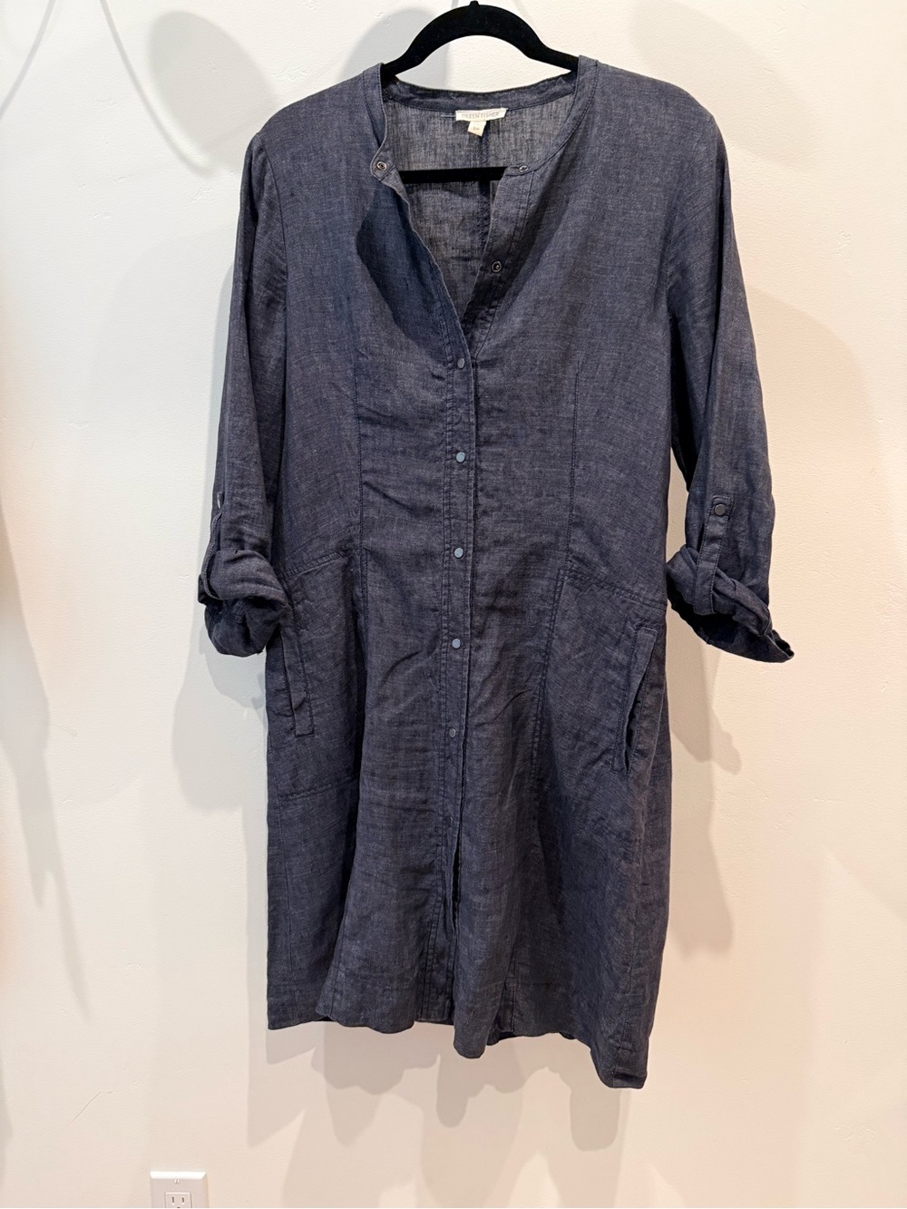 Eileen Fisher Long-Sleeve Snap-Front Light-Weight Denim Dress